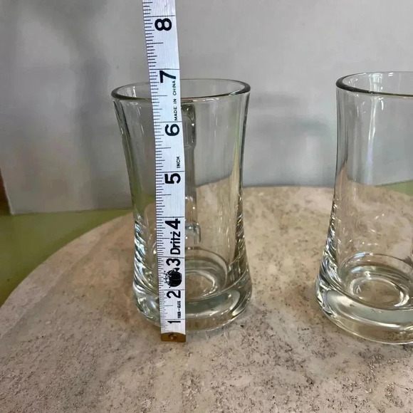 Set of 2 Clear Glass Beer Mugs Steins with Handles Heavy 6.5 Inches Tall - Picture 7 of 10